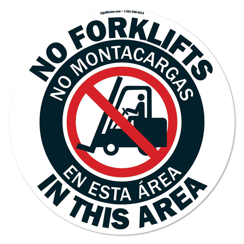 No Forklifts Spanish and English Non-Slip Floor Marker | 16" Circle Floor Marker Vinyl Decal| Protect Your Business, Work Place & Customers | Made in The USA