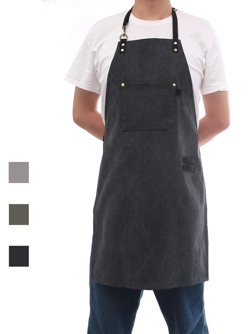 No-Tie Canvas Apron Heavy-Duty 16OZ Work Apron with Front Pocket Extra Long Straps Adjustable M–XXL Black