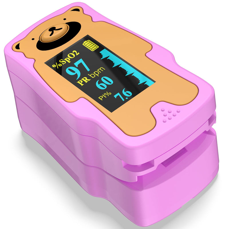 Pediatric Pulse Oximeter, OLED Display Oxygen Monitor Fingertip for Children, Baby & Kids, Blood Oxygen Saturation Monitor (SpO2) Pink
