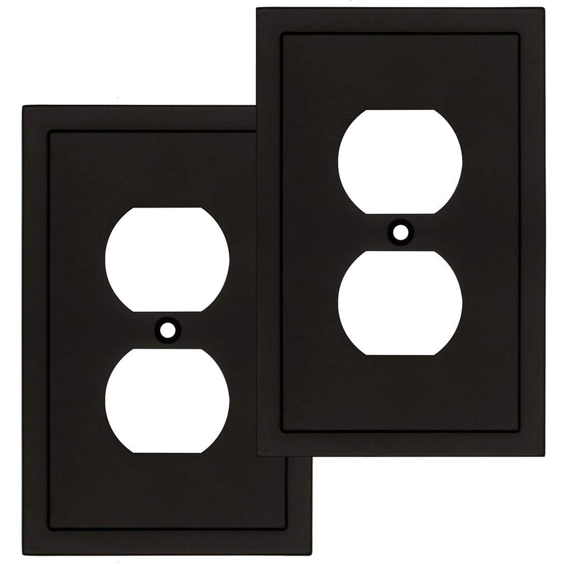 Modern Edge Decorative Wall Plate Switch Plate Outlet Cover, Durable Solid Zinc Alloy (Single Duplex 2PK, Matte Black) Single Duplex 2PK