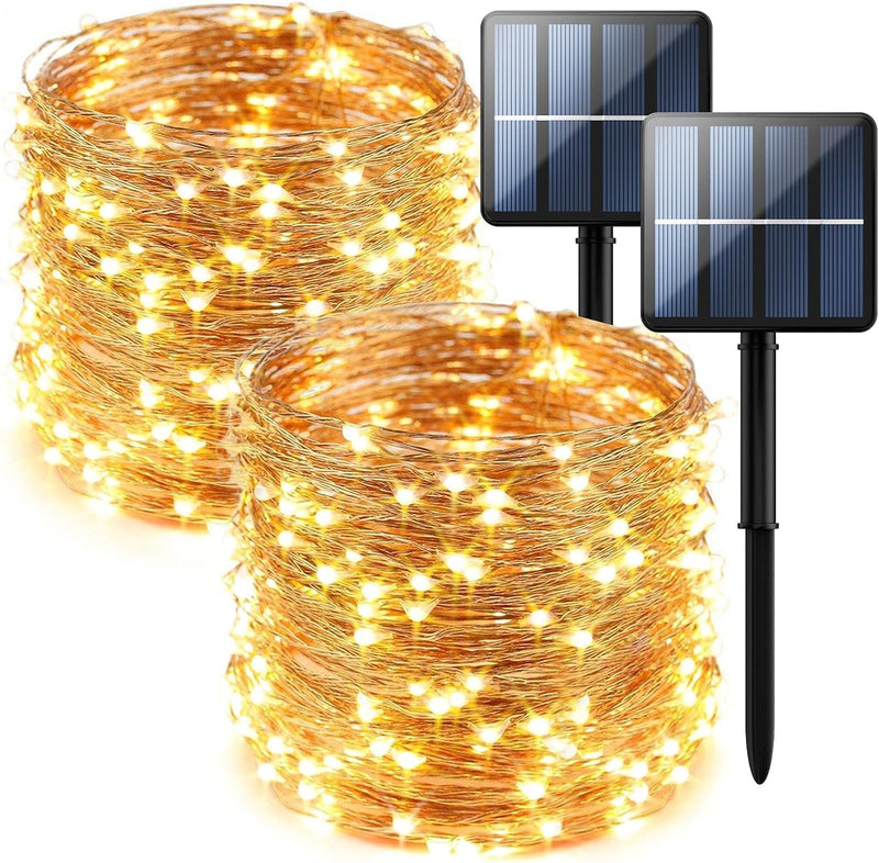 2-Pack 200 LED Solar String Lights for Outside,Solar Fairy Lights for Outside Waterproof,Solar String Lights Outdoor with 8 Modes for Christmas Tree,Balcony, Party,Wedding Decorations (Warm White) Warm White