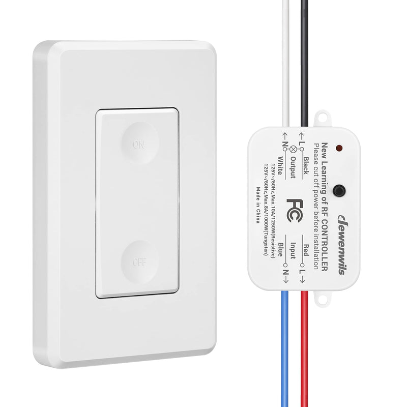 DEWENWILS Wireless Light Switch and Receiver Kit, No in-Wall Wiring Required,Remote Control Wall Switch Lighting Fixture for Ceiling Lights, Fans, Lamps,100 Ft RF Range, Programmable 1 Pack Switch+1 Receiver