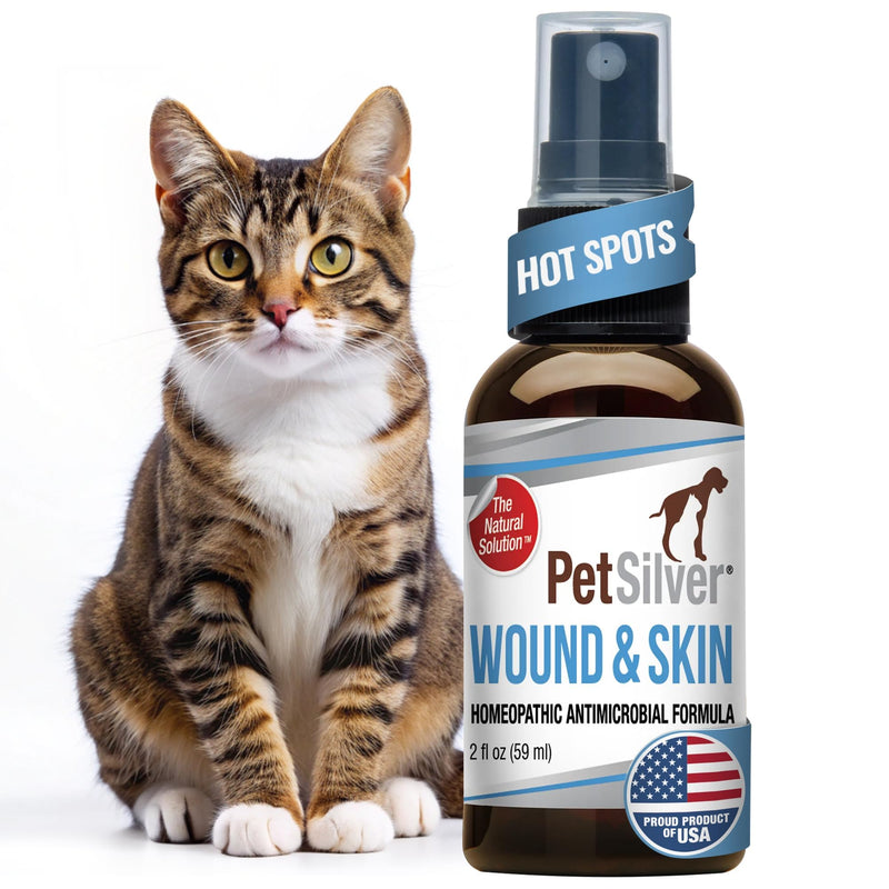 PetSilver Wound & Skin Spray for Cats - Chelated Silver, Superior to Colloidal Silver - Wound Care, Allergy & Itch Relief, Hot Spot Treatment for Cats - Natural Skin Soother - Made in USA - 2 fl oz - PawsPlanet Australia