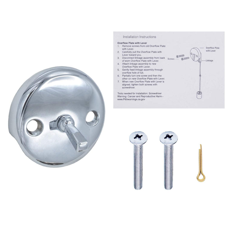 Bath Tub Waste Overflow Drain Trip Lever Face Plate for Bathtub with Matching Screws for Faceplate (Chrome) Chrome