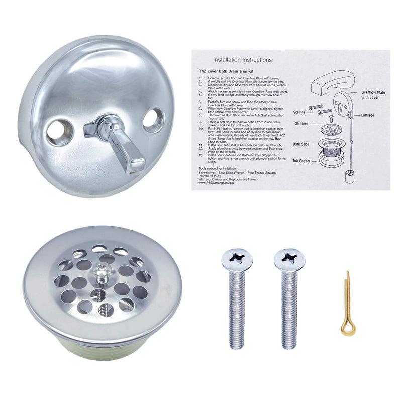 Trip Lever Bathtub Drain and Overflow Faceplate Trim Kit with Screws (Chrome) Chrome