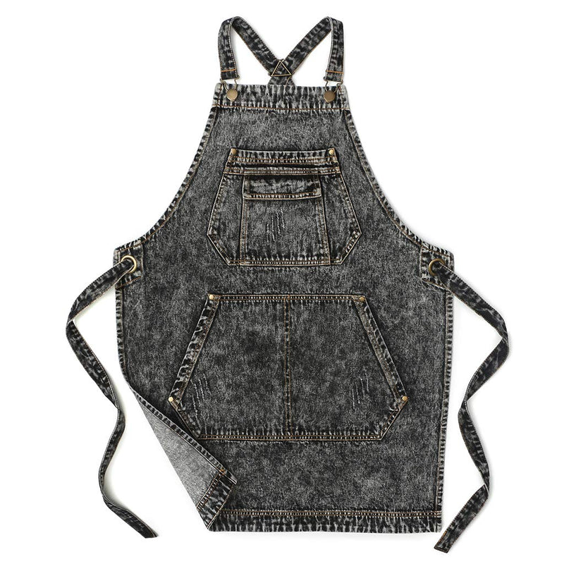 Jeanerlor - Denim Apron with Pockets for Hair Stylist Gardening Craftsmen Barista Women Hairdresser Jean Work Apron Cross Straps & Adjustable S to L (Black) Medium Black