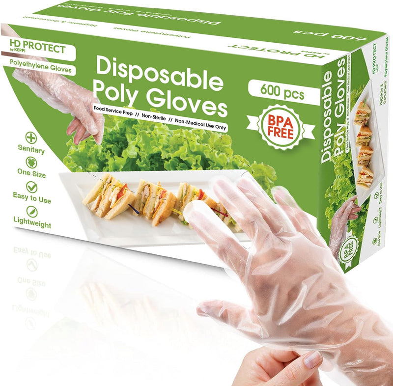 Keppi 600pcs Plastic Gloves - BPA & Latex Free - Perfect Food Handling Gloves - Food Safe Disposable Gloves for Cooking - Bulk Food Safe Gloves - One Size Great Fit 600 Pack