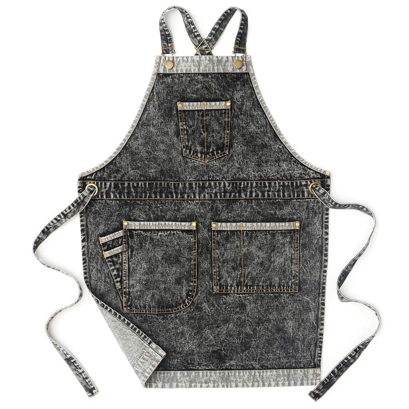 Jeanerlor - Cotton Denim Work Men's Tool Teacher Apron with 7 Tool Pockets for Barber Woodworking Plus Size Adjustable Up to XXXL(Black) Large Black