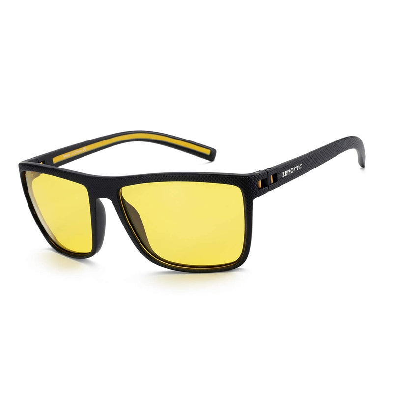 ZENOTTIC Polarized Sunglasses for Men Lightweight TR90 Frame UV400 Protection Square Sun Glasses C09 Black Frame / Night Driving Glasses