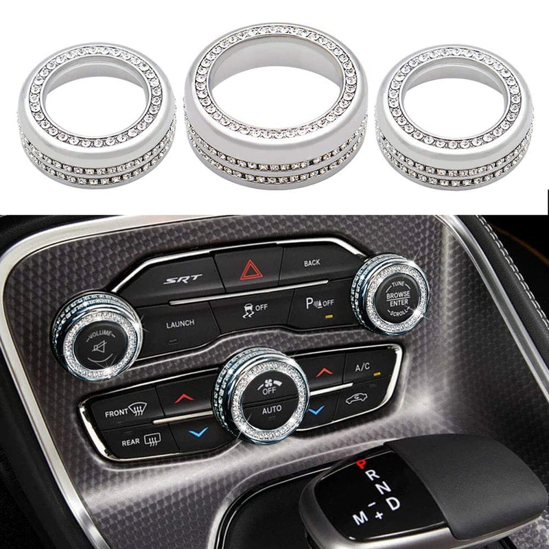 RZXKK Bling AC Air Conditioner Volume Tune Knob Button Cover Compatible with Dodge Challenger Charger Durango Journey Chrysler 200 300 300s Jeep Cherokee Grand Cherokee