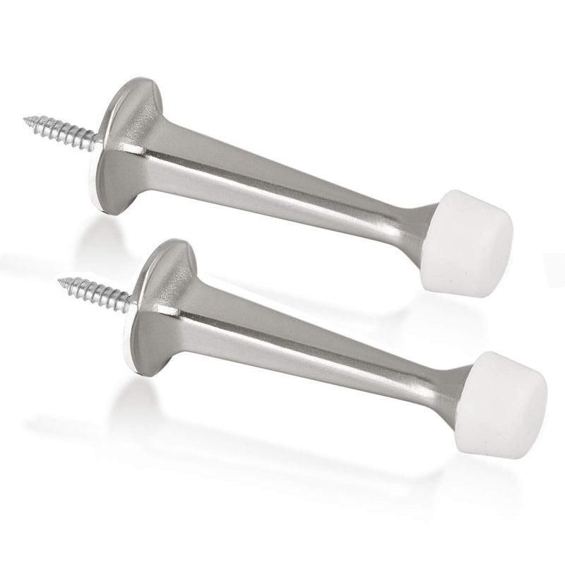2 Pack Solid Rigid Door Stops - Heavy Duty Door Stoppers Wall Protector with Soft Rubber Tips, Satin Nickel 2 Pack