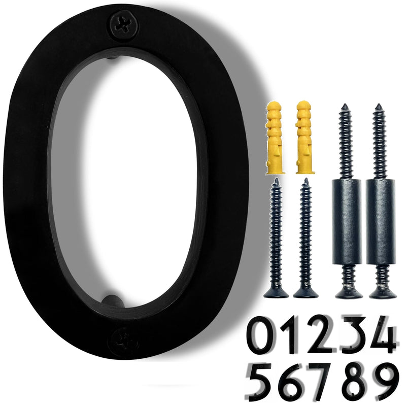 NACH Floating House Numbers, 4 inch Aluminum Black House Numbers for Outside - Number 0, Door Numbers with Mounting Hardware 4"