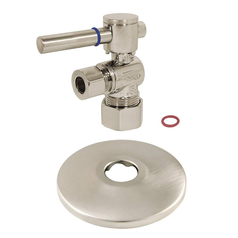 Kingston Brass CC53308DLK 5/8-Inch X 3/8-Inch OD Comp Quarter-Turn Angle Stop Valve with Flange, Brushed Nickel 4.015 cubic inches
