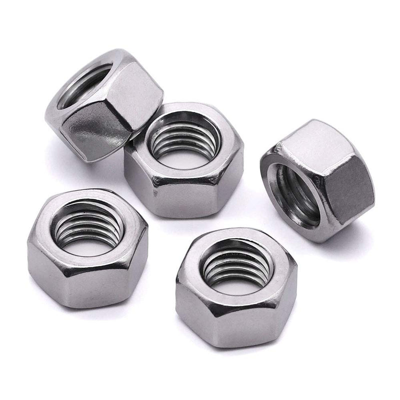 5/16-18 Stainless Steel Finished Hex Nut, 304 Stainless Steel 18-8 Hexagon Nut, Bright Finish, Full Thread, ASME B18.2.2, 25 Pcs 5/16"-18