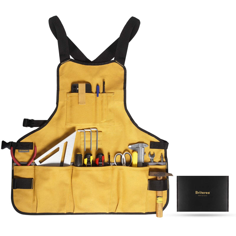 Work Tool Apron for Men and Women, Torso Length with 21 Tool Pockets, Durable Canvas Apron, DIY Enthusiasts Yellow