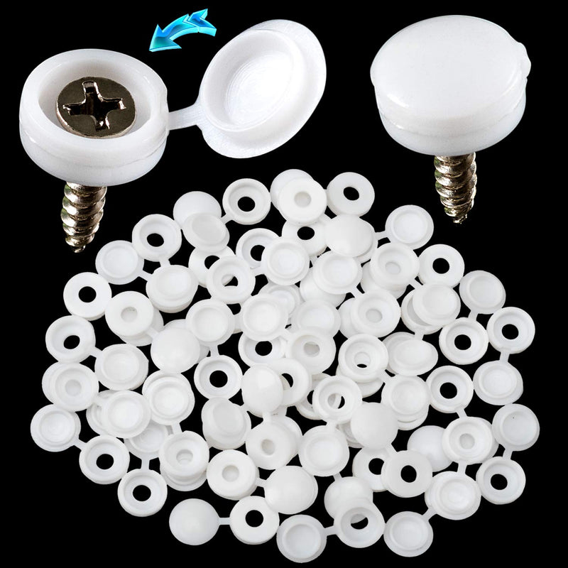 PAGOW 50 Pcs Plastic Hinged Screw Cover Caps, Fold Snap Washer Flip Tops Protection (White) 50pcs white