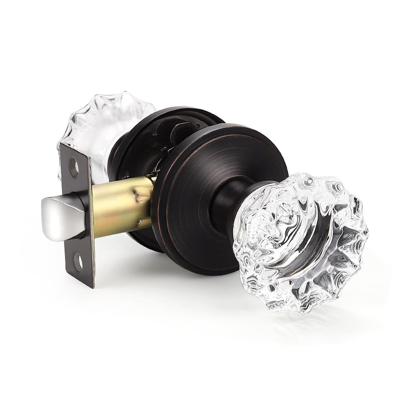 KNOBWELL Regency Fluted Glass Door Knob with Victorian Plate Rosettes in Oil Rubbed Bronze (Passage Hall/Closet) 1 Pack