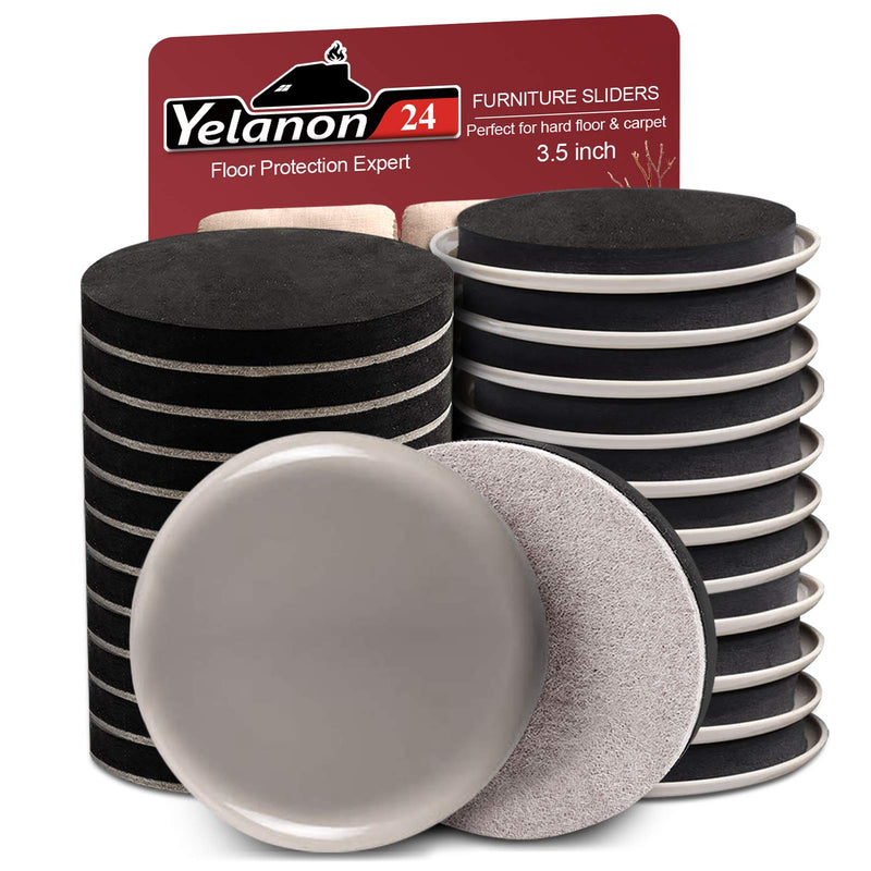 Yelanon Furniture Sliders, 20pcs-3 1/2” Felt Furniture Sliders for Carpet, Furniture Pads Hardwoods Floors, Heavy Furniture Movers Sliders, Reusable Moving Pads, Floor Protectors for Carpet 20pcs 3.5"
