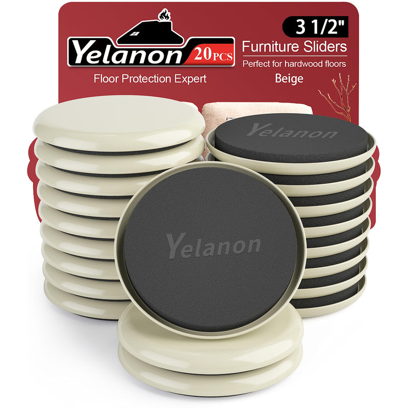 Yelanon Furniture Sliders, 20pcs-3 1/2” Furniture Sliders for Carpet, Furniture Pads Hardwoods Floors, Heavy Duty Furniture Movers Sliders, Reusable Moving Pads, Floor Protectors for Carpet 20pcs 3.5" Beige