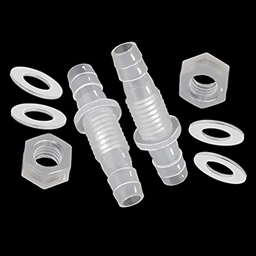 JoyTube 3/8" Hose ID barb Thru-Bulk Bulkhead Fittings Union Adapter Plastic Fittings with Stainless Steel Washers for Aquarium Water/Fuel/Air (Pack of 2) 3/8 Inch