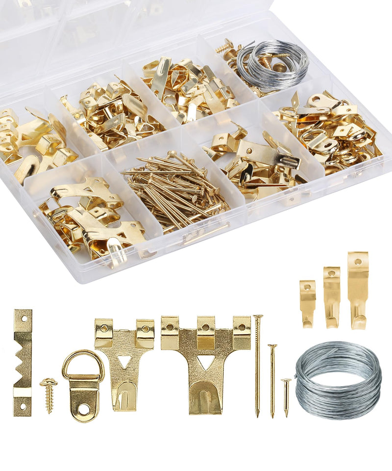 Mr. Pen- Picture Hanging Kit, 220pc, Picture Hangers, Nails for Hanging Pictures, Wall Hangers, Picture Hanging, Picture Hanging Hooks, Frame Hanging Hardware, Picture Hooks, Wall Hanging Kit 220 Pack Gold