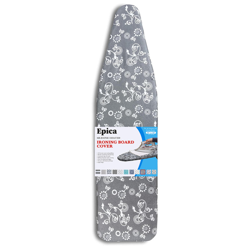 EPICA Silicone Coated Ironing Board Cover- Resists Scorching and Staining - 15" x54 (Grey Floral) Grey Floral