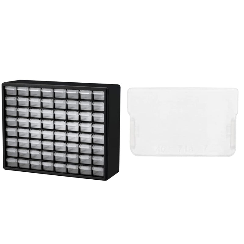 Akro-Mils 64 Drawer 10164, Plastic Parts Storage Hardware and Craft Cabinet, Black (1-Pack) & 40716 Accessory Dividers for Plastic Storage Hardware Cabinet Small Drawers, Pack of 16