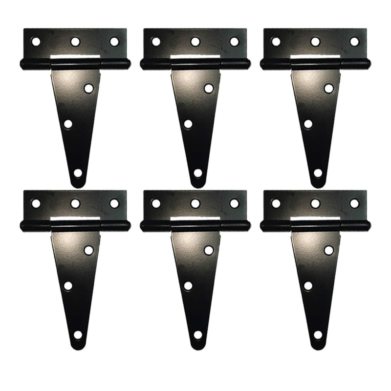 HLMOptimo Heavy Duty T Hinge Tee Hinge T Strap Hinge Shed Hinge Gate Hinge Barn Hinge Fence Hinge Door Hinge Wrought Rustproof All Size Black (6 pcs, 4 inch) 6 pcs
