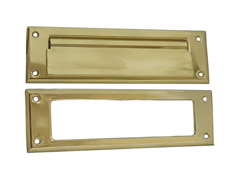 QCAA Solid Brass Mail Slot, with Solid Brass Interior Frame,10" x 3", Polished Brass, 1 Pack, Made in Taiwan