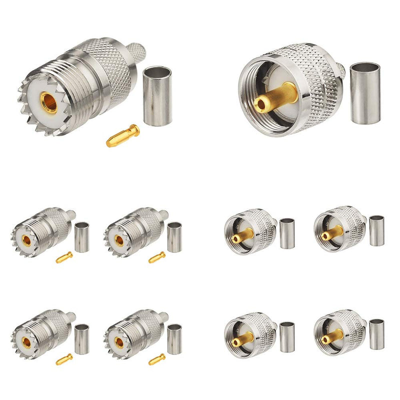 wlaniot PL259 Crimp Connectors + SO239 Crimp Connectors Kit PL-259 SO-239 Solder Connector Crimp with RG58 RG142 RG400 LMR195 RG303 RG141 Low Loss Coaxial Coax Jumper Cable Mixed 10pcs