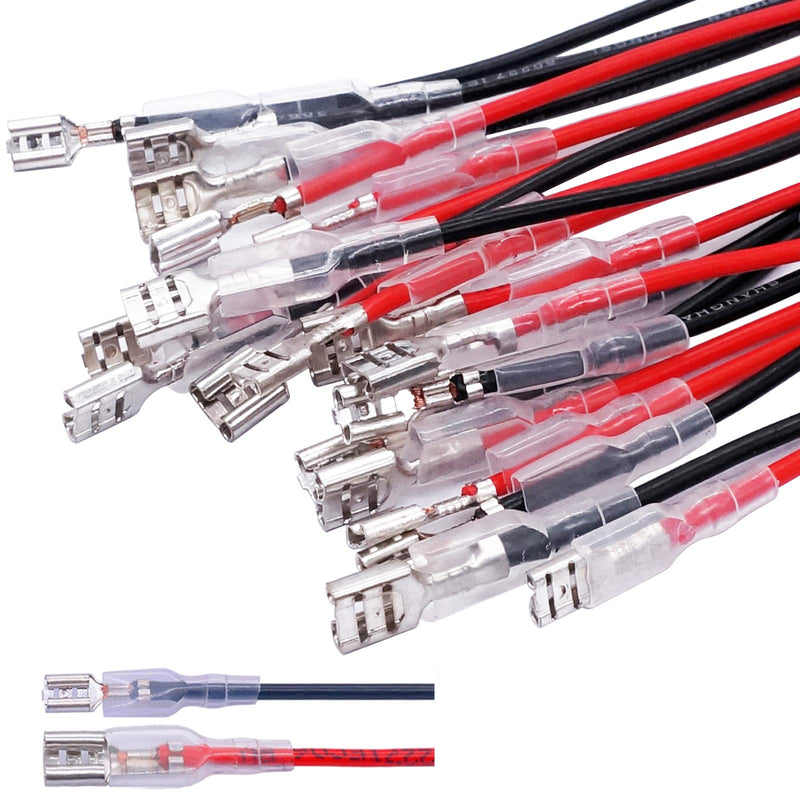 Twidec/20Pcs 4.8mm and 6.3mm Female Spade Crimp Terminal with Insulating Sleeve and Wire Red + Black Female Spade Quick Splice Assortment Kit 4.8mm+6.3mm