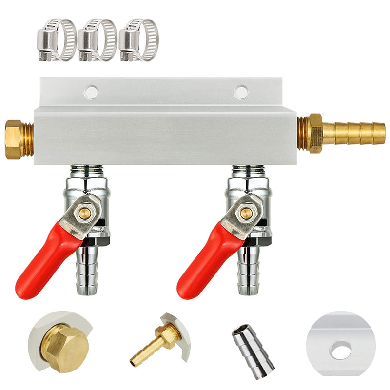 Gas Manifold, CO2 Gas Distributor, 5/16'' Barb Fitting Beer Kegerator Splitter, 2-Way Air Distributor with Integrated Check Valves & Hose Clamps Silver - NewNest Australia