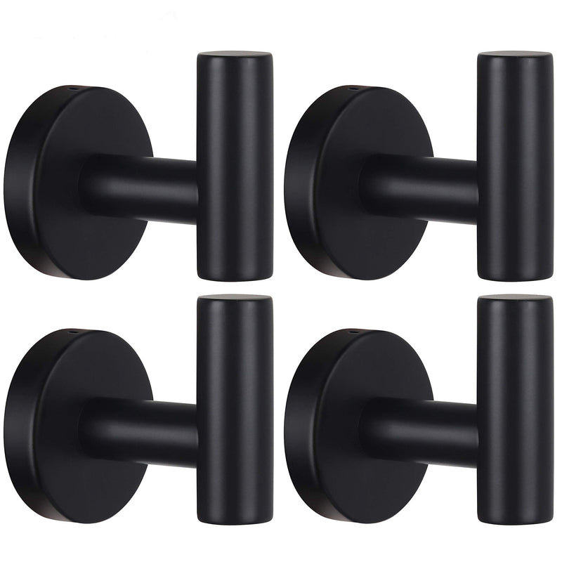 Towel Hooks Bathroom Coat Hook Robe Hook Stainless Steel Heavy Duty Door Hanger Towel Robe Clothes Cabinet Closet Sponges Wall Hook for Bathroom Bedroom Kitchen Hotel Pool 4 Packs Matte Black 4 Hooks