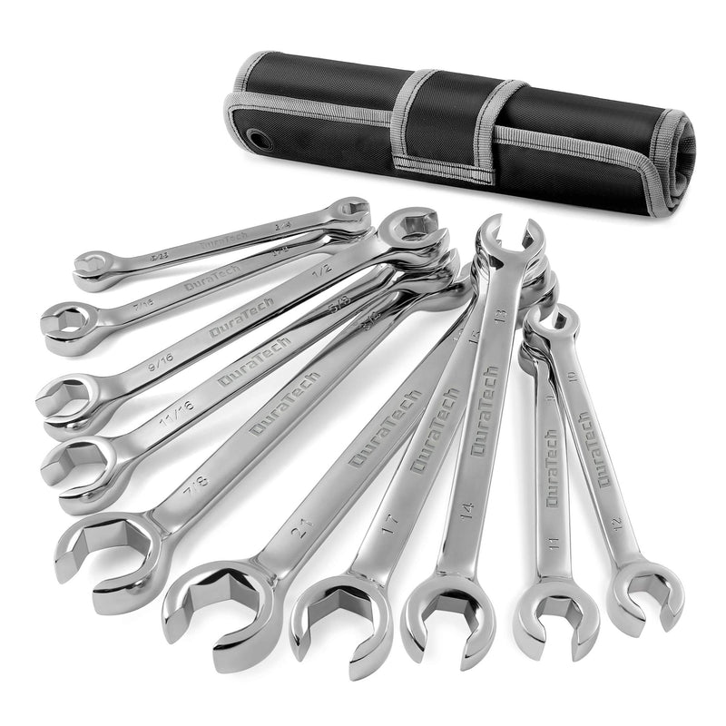 DURATECH Flare Nut Wrench Set, Standard & Metric, 10-Piece, 1/4" to 7/8'' & 9-21mm, CR-V Steel, Organizer Pouch Included 10pc, SAE&Metric