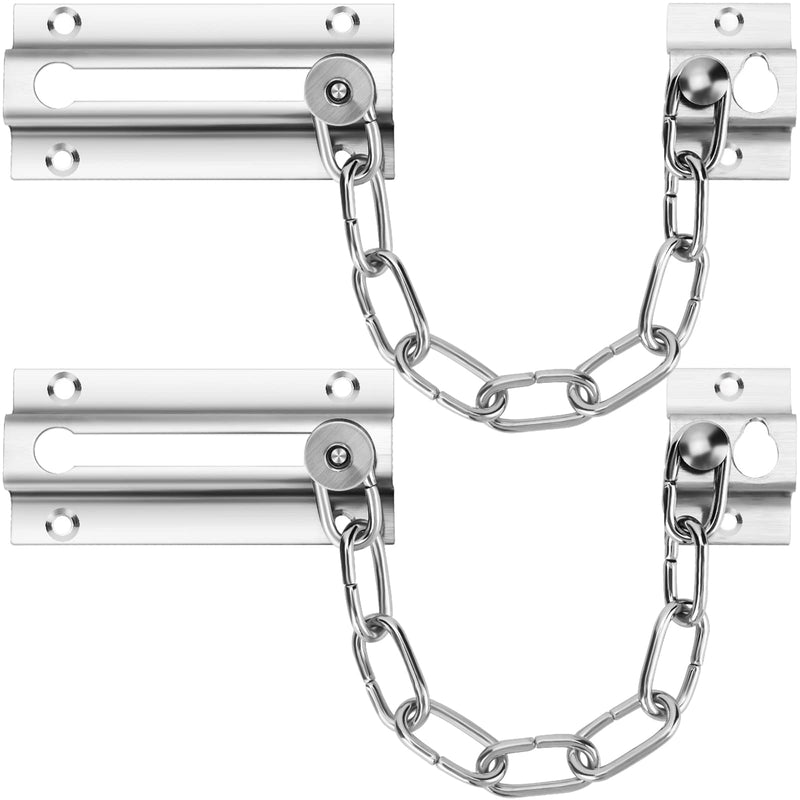 2 Pack Door Chain Lock, Premium Chain Door Lock, Thickened Door Lock Chain with 12 Screws, Stainless Steel Chain Locks for Inside Door Silver - 2 Pack
