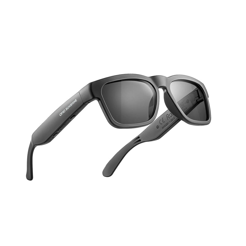 OhO sunshine, Polarized Sunglasses with Bluetooth Speaker, Open Ear Audio, Athletic/Outdoor UV Protection and Voice Control Black Blue Light