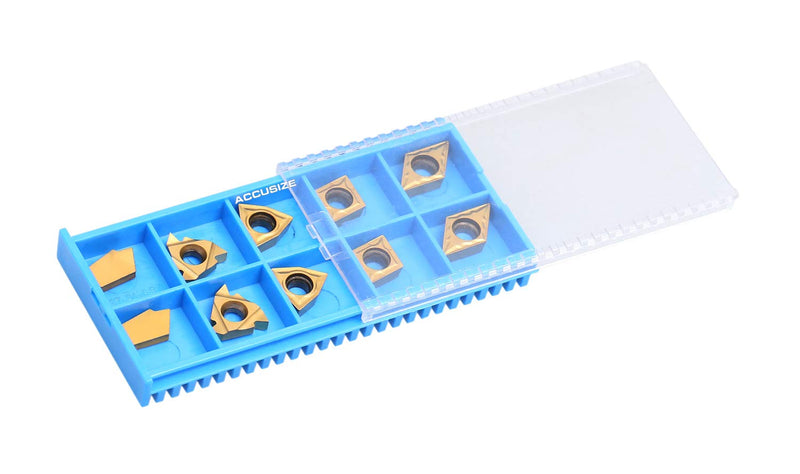 Accusize Carbide Inserts Set for 2988-0034, 10 Pc Total, Grade C6 | 2 Each of 16ER, GTN-3, WCMT32.51, CCMT32.51, and DCMT32.51; TiN and CVD Coated for Steel, 2988-0034INSERTS