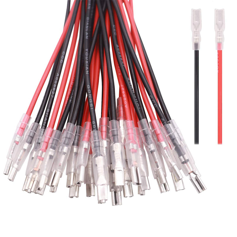 mxuteuk 30 Pcs Quick Splice 2.8mm Spade Crimp Terminal Wire Crimp Terminal with Insulating Sleeve and 20cm Wire