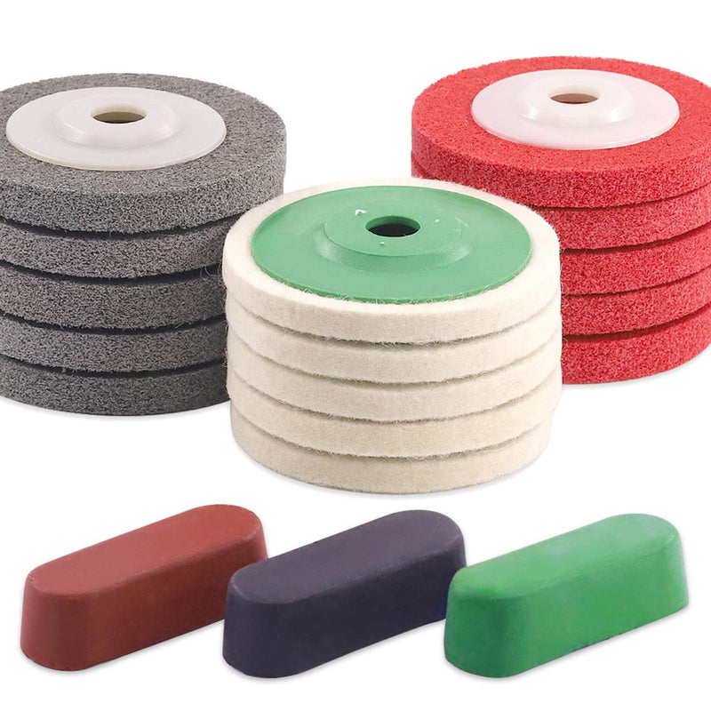 Keadic 18Pcs 4 Inch Wool Felt Polishing Wheel Disc Kit Includes Wool Felt Disc Wheel Pad and Buffing Polishing Compounds, Wool Polishing Wheel Buffer Pads Wool Polishing Disc for Marble 18Pcs Polishing & Sanding Wheel Disc Kit