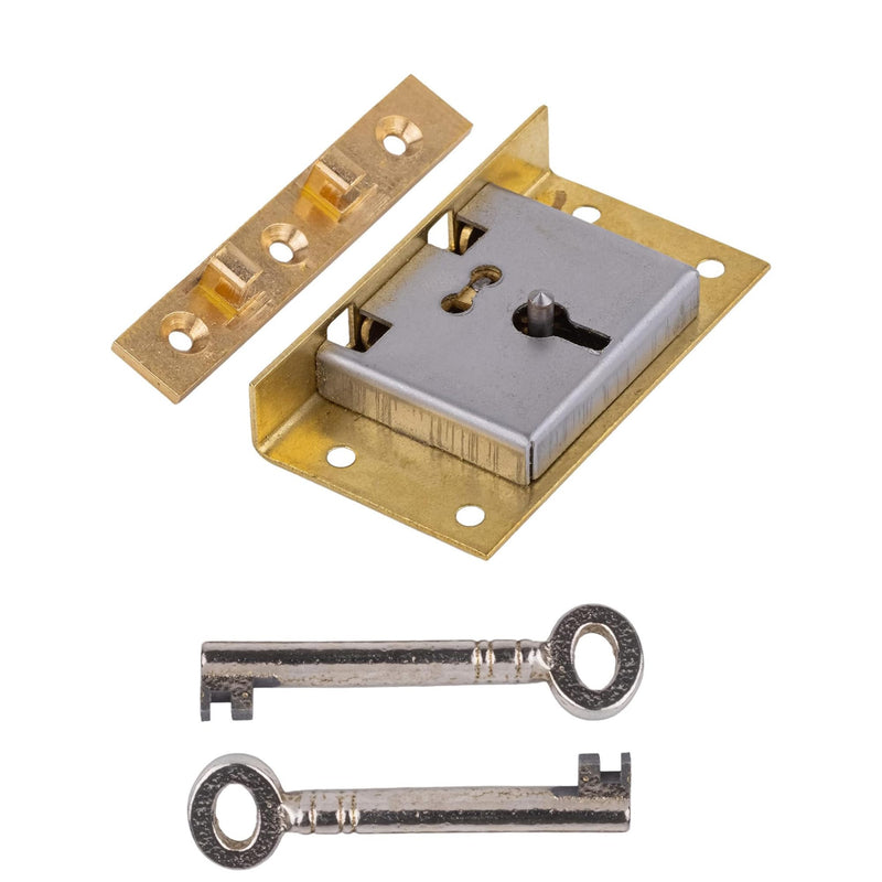 Large Brass Half Mortise Chest or Box Lock with Two Skeleton Keys | HL3-SB-2K With Two Keys