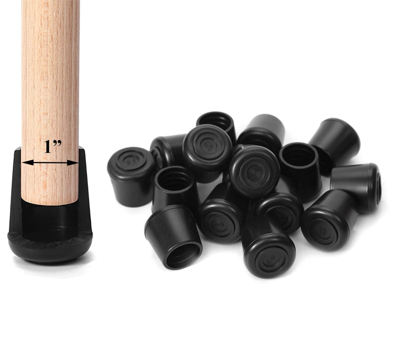 Chair Leg Tips Caps Non-Slip Rubber Leg Tips 1” Inner Diameter Furnigear -Black Chair Leg Floor Protectors Round, 16 Pack Black 1" -16pack
