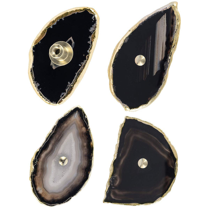 mookaitedecor 4 Pcs Black Agate Slice Cabinet Knobs Drawer Pulls Handles | Gold Plated Agate Knobs, Decorative Knobs for Dresser, Kitchen Wardrobe Cupboard