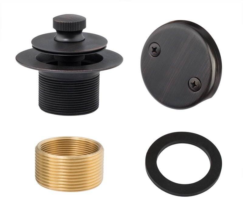 Artiwell Lift & Turn Tub Trim Set with Two-Hole Overflow Faceplate, All Brass Bathtub Conversion Kit Assembly with 2-Hole Overflow Face Plate and Universal Fine/Coarse Thread (Oil Rubbed Bronze) Oil Rubbed Braonze