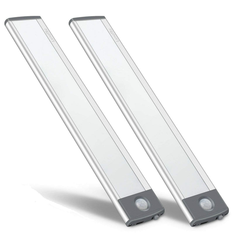 LEPOTEC 30-LED Motion Sensor Cabinet Light,Magnetic Motion Activated Light,Under Counter Closet Lighting, Wireless USB Rechargeable Kitchen Cupboard Night Lights,Motion Activated Light Bar-2Pack Silver-white Light 7.8inch-30LED