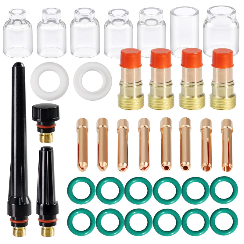 36pcs TIG Welding Torch Accessories Stubby Gas Lens 4#~12# Glass Cup Kit For WP-17/18/26 36PCS