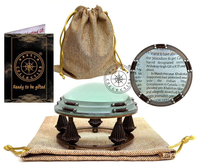 Antique Brass Magnifying Glass Lens for Reading Books & Newspaper Vintage Style Desk Magnifier With Jute Case Paperweight Chart Map Reader, Jewelry Loupe, Classroom Science, Insect & Hobby Observation