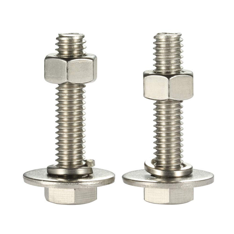 1/4-20 x 3-1/2" Hex Head Bolts with Hex Nuts and Thick Flat & Lock Washers, Fully Threaded, Stainless Steel 18-8, Plain Finish, 8 Sets 1/4-20 x 3-1/2"