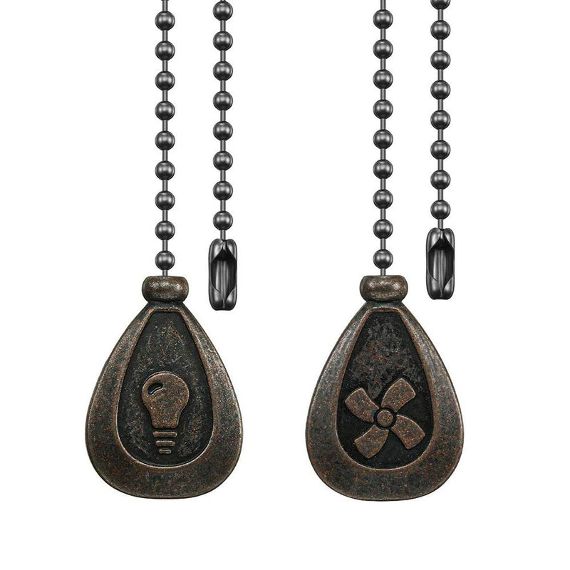 Bronze Ceiling Fan Pull Chain Set, Decorative Fan Pull Chain Pendant Extension, 12 Inches Lighting & Fan Beaded Ball Chain Extender with Connector (2 Pack) 2 Pack