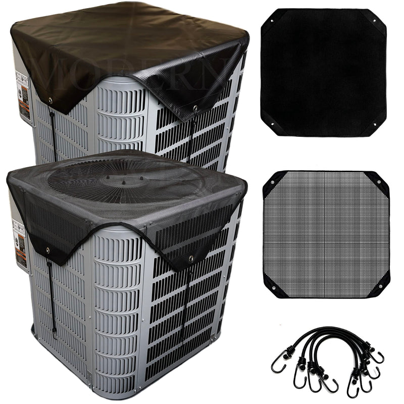 MODERN WAVE - 2 (Two) Central Air Conditioner Covers for Outside Units 36 x 36 inch - 1 (One) Top Universal Mesh Cover and 1 (One) Winter Waterproof Outdoor AC Defender Cover (Black, 36" x 36") 36"x36"