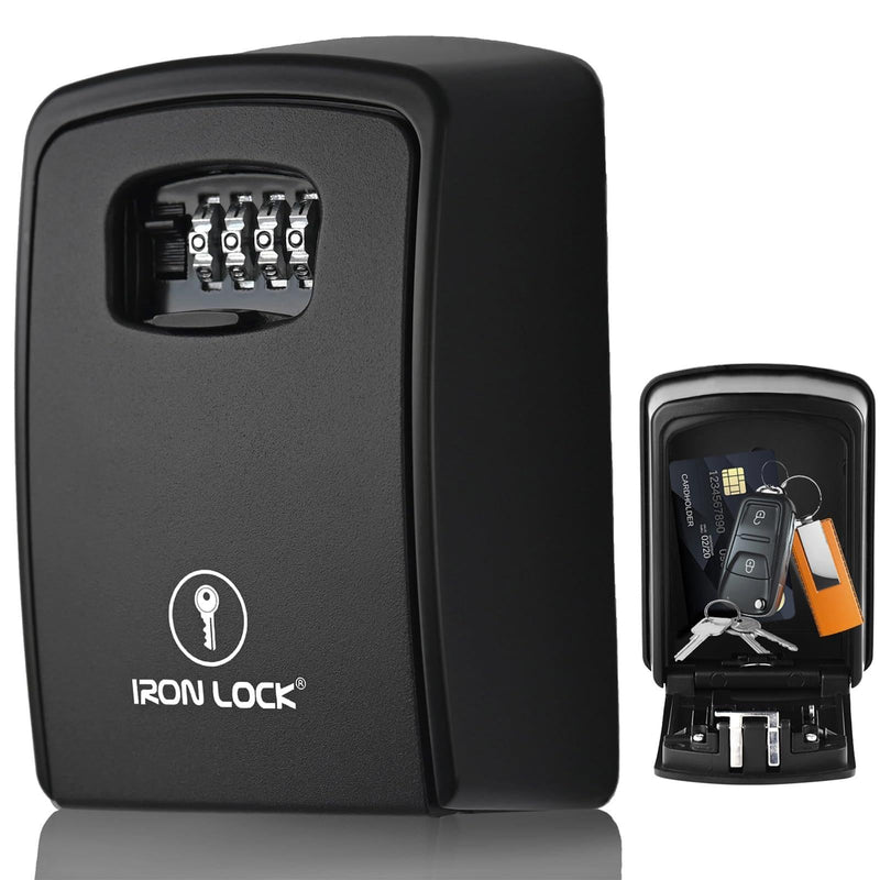 Iron Lock® Key Lock Box XXL Wall Mount – Waterproof Outdoor Key Safe with Heavy-Duty Metal Body & 4-Digit Combination – Lock Box for Keys Outside for Home, Rentals & Realtors Extra Large (Black, XXL) 2X-Large Black
